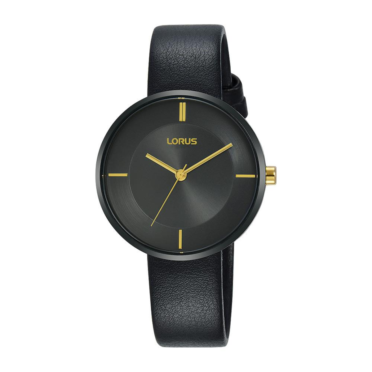 Lorus Ladies Analogue Quartz Watch, Black Dial, Black Leather Strap, RG259QX9