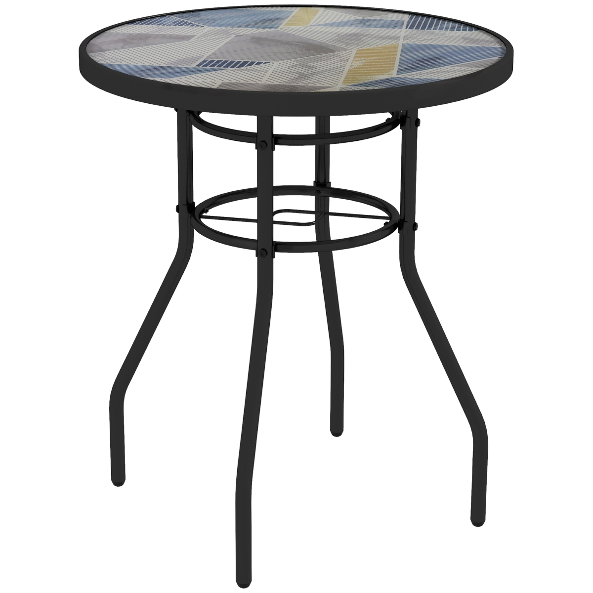 Outsunny Round Tempered Glass Garden Table, Multicolour