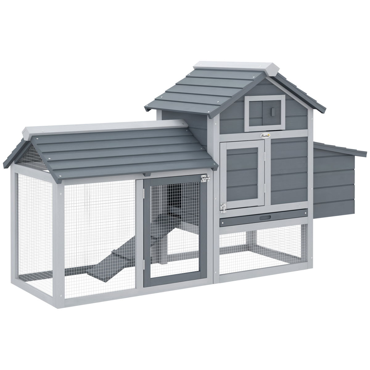 PawHut Small Chicken Coop with Outdoor Run and Nesting Box, Grey, 150.5 x 54 x 87 cm
