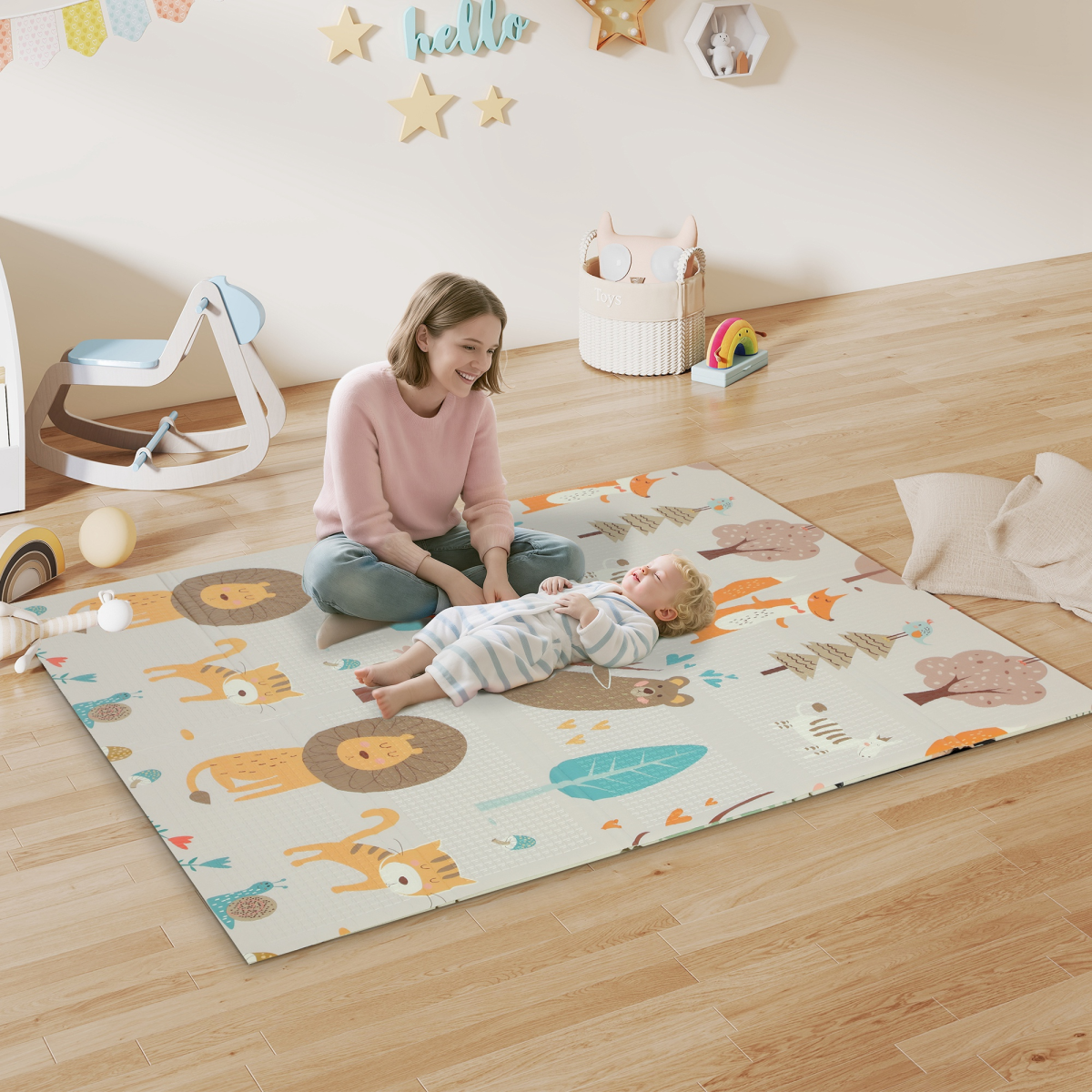 Baby Multicoloured XPE Foam Foldable Baby Play Mat, 1.5cm Thick, Water-Resistant, Anti-Slip, 2.57 m²
