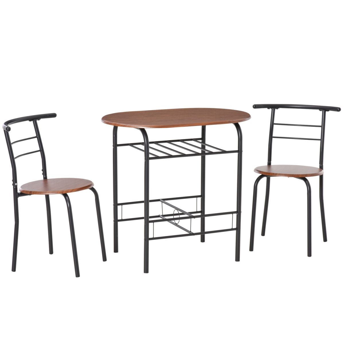 HOMCOM 3-Piece MDF Bar Table and 2 Stool Set with Bottle Storage Shelf, Wood Tone