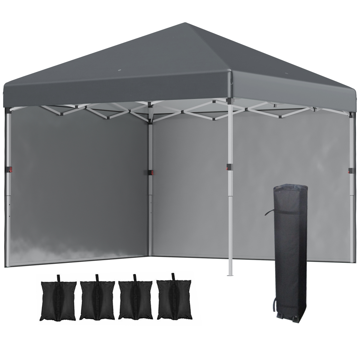3 x 3m Pop Up Gazebo with 2 Removable Sidewalls, Adjustable Height, Sandbags, Guy Ropes and Ground Stakes, Dark Grey