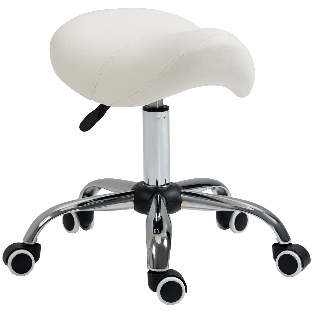 HOMCOM Saddle Stool Hydraulic Height Adjustable Rolling Faux Leather Mobility Chair Cream
