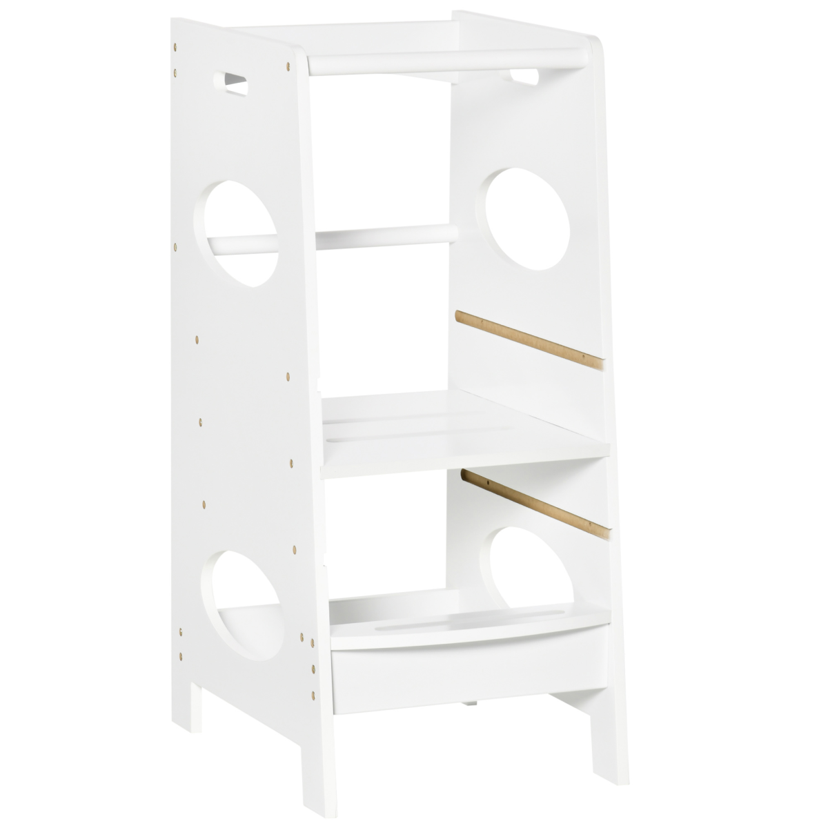 HOMCOM Kids Adjustable Step Stool with Guardrails and Handrails for Kitchen, Bathroom and Dining Room