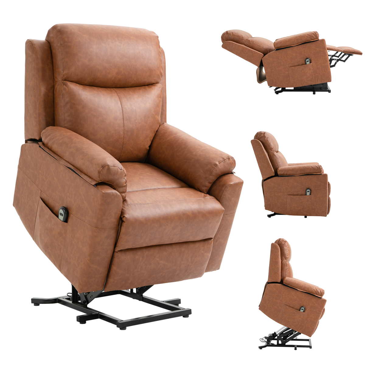 Electric Power Lift Riser Recliner Chair with Remote Control, Brown Faux Leather