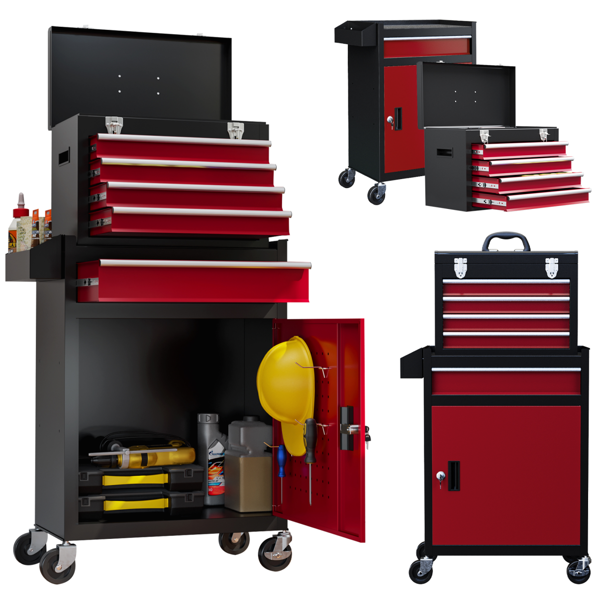 HOMCOM 5-Drawer Rolling Tool Cabinet with Lockable Cupboard