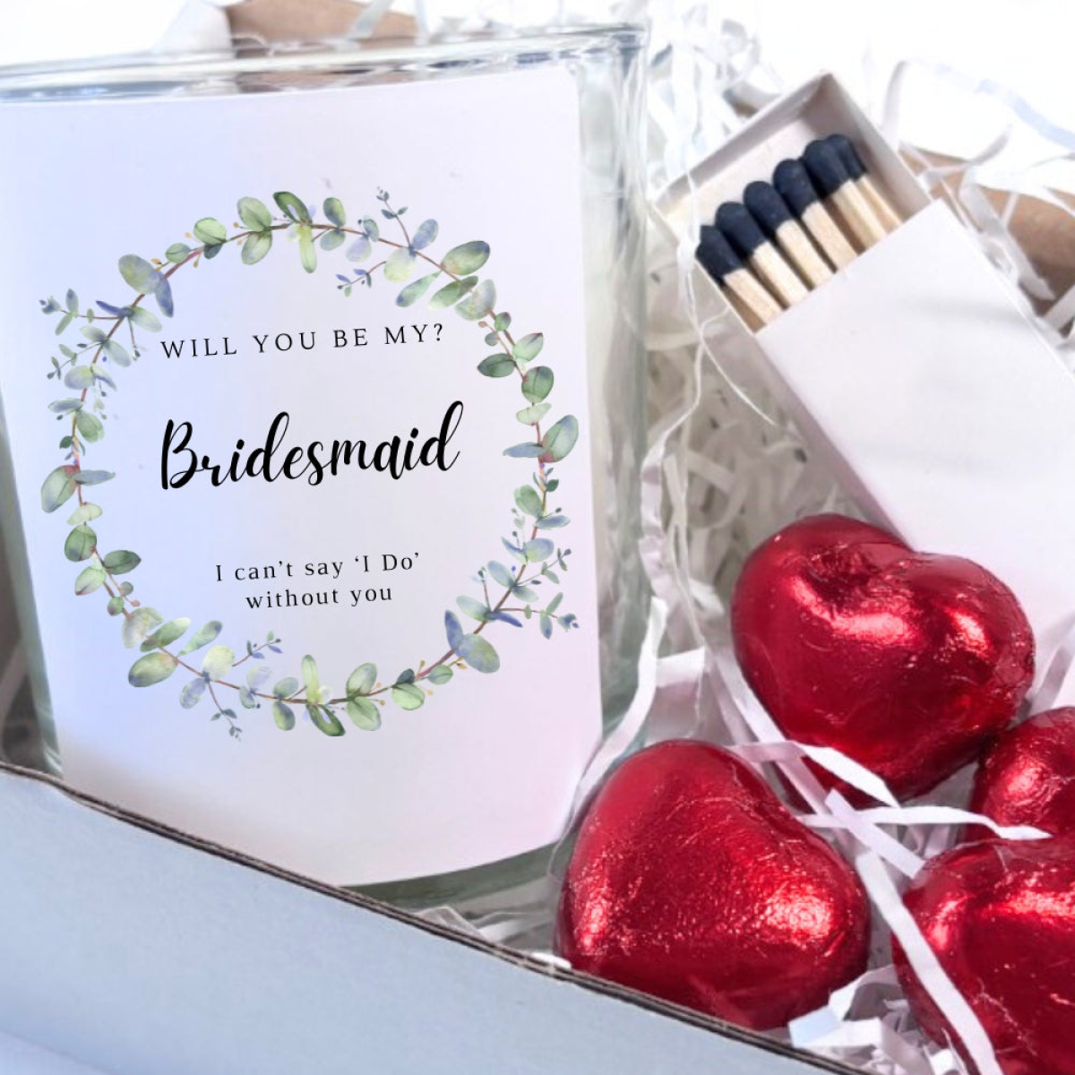 Will You Be My Bridesmaid? Glass Jar Candle Gift Set with Chocolates and Matches
