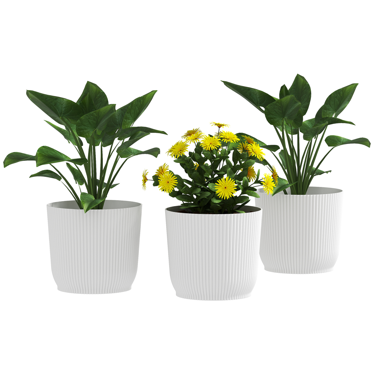 Outsunny Set of 3 Stackable Round Plant Pots, 22cm, White