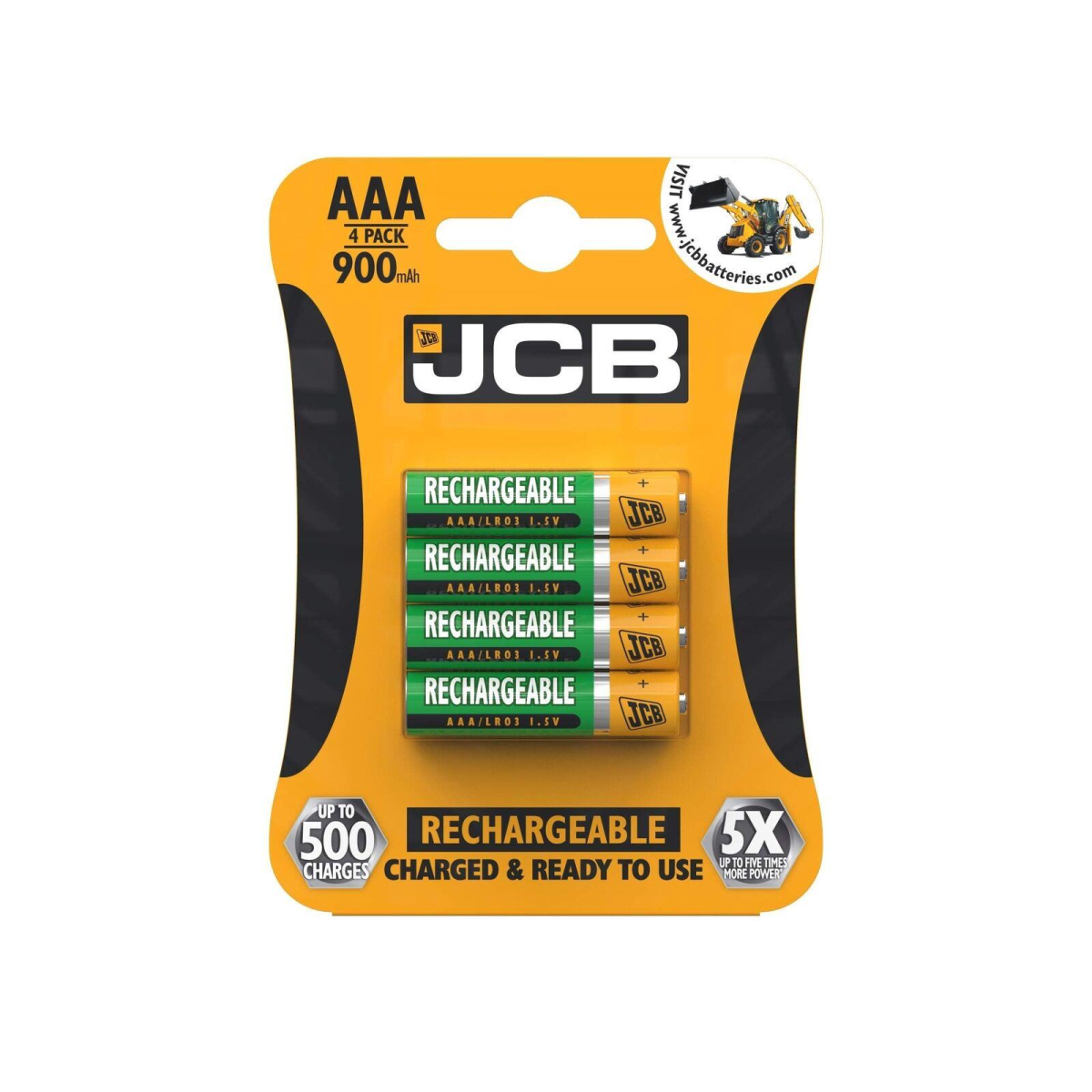 JCB AAA Rechargeable Batteries 900mAh, Pack of 4, Ready to Use