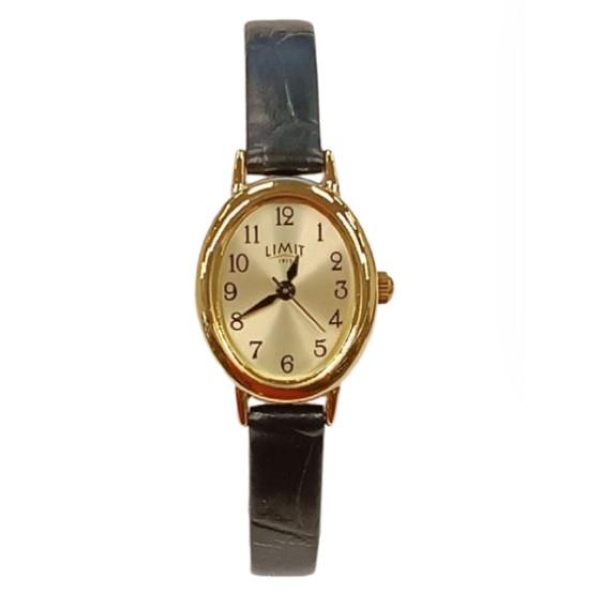 Limit Ladies Basic 27mm oval Golden Dial Black Number with Black Faux Leather Strap Watch 60144