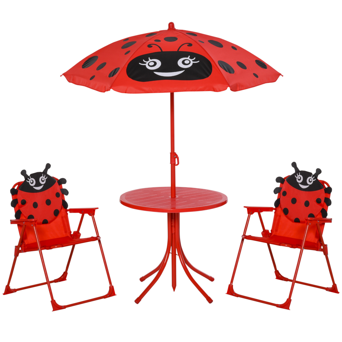 Kids 4-Piece Folding Picnic Table and Chair Set, Ladybird Parasol