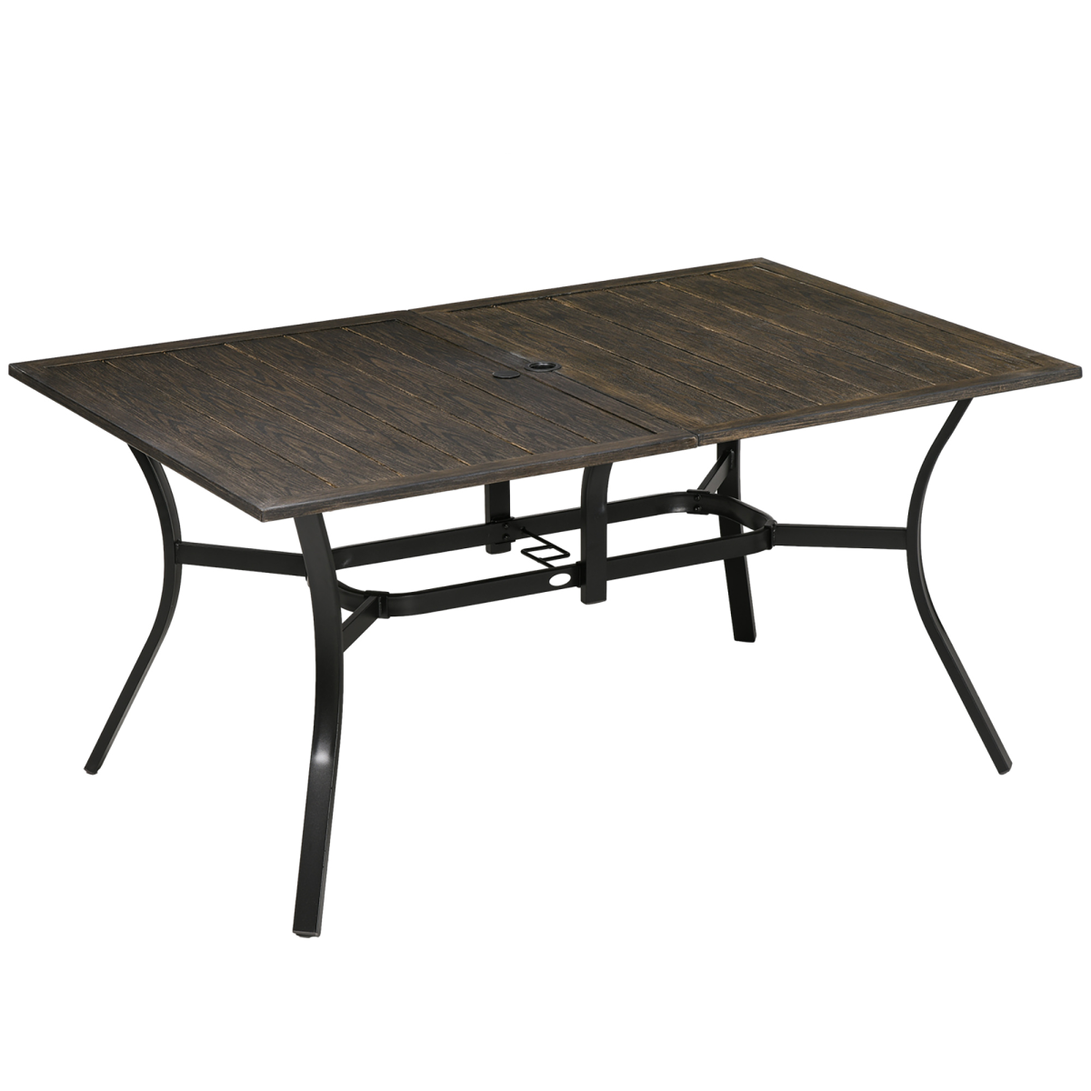 Outsunny 6-Person Garden Table with Parasol Hole, Brown, 150x96x73cm