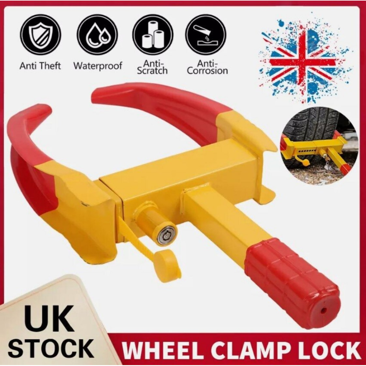 Heavy Duty Adjustable Wheel Clamp Lock for Caravan, Car, Van, Trailer, Truck and SUV with 2 Keys
