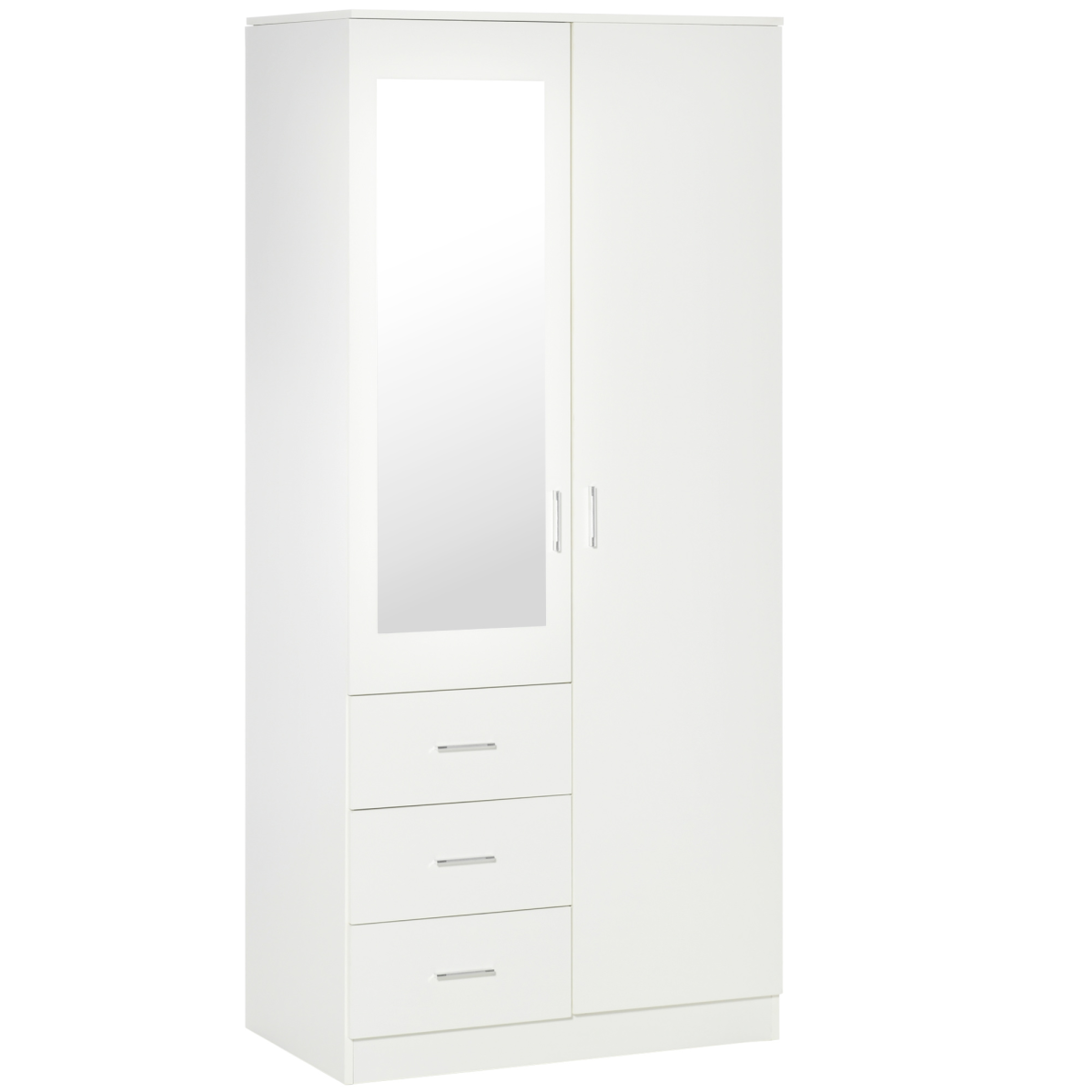 White 2-Door Wardrobe with Mirror, 3 Drawers, Shelves & Rail