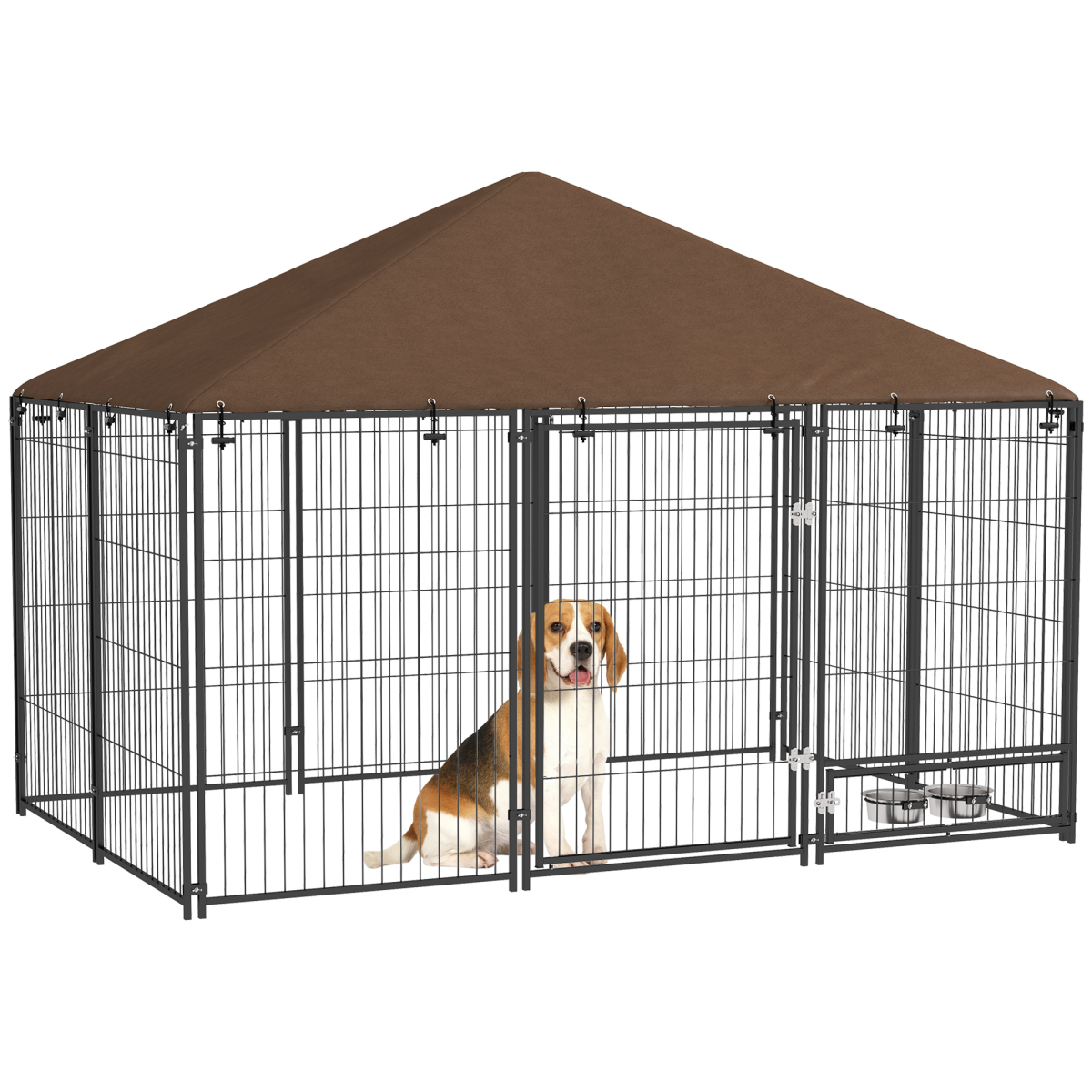PawHut Outdoor Dog Kennel with Canopy, Lock & Rotating Bowl Holder
