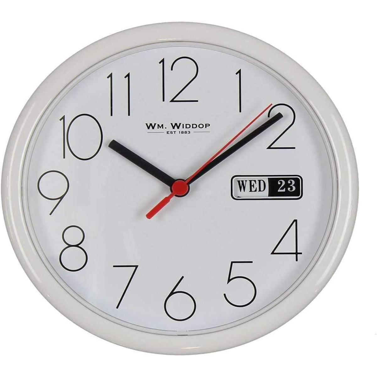 Widdop Day/Date 8.5" Round Wall Clock, White