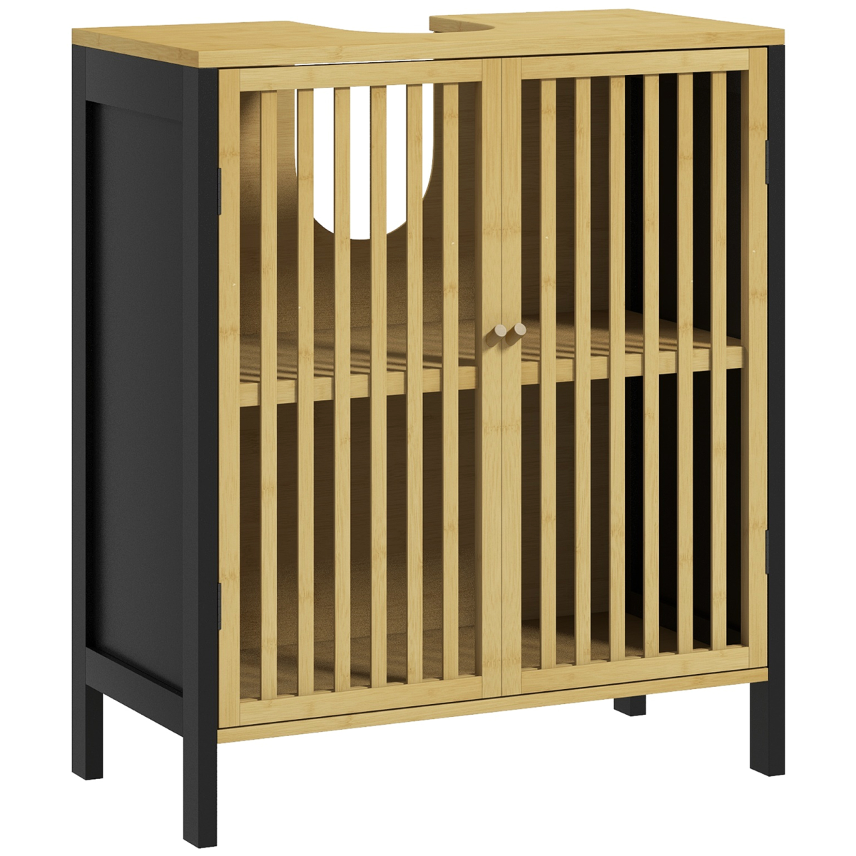 HOMCOM Bamboo Under Sink Bathroom Cabinet with Slat Doors