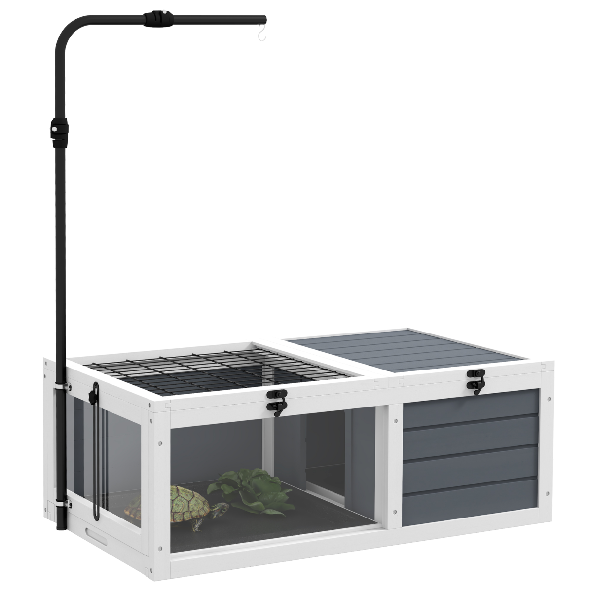PawHut Wooden Tortoise House with Adjustable Lamp Holder