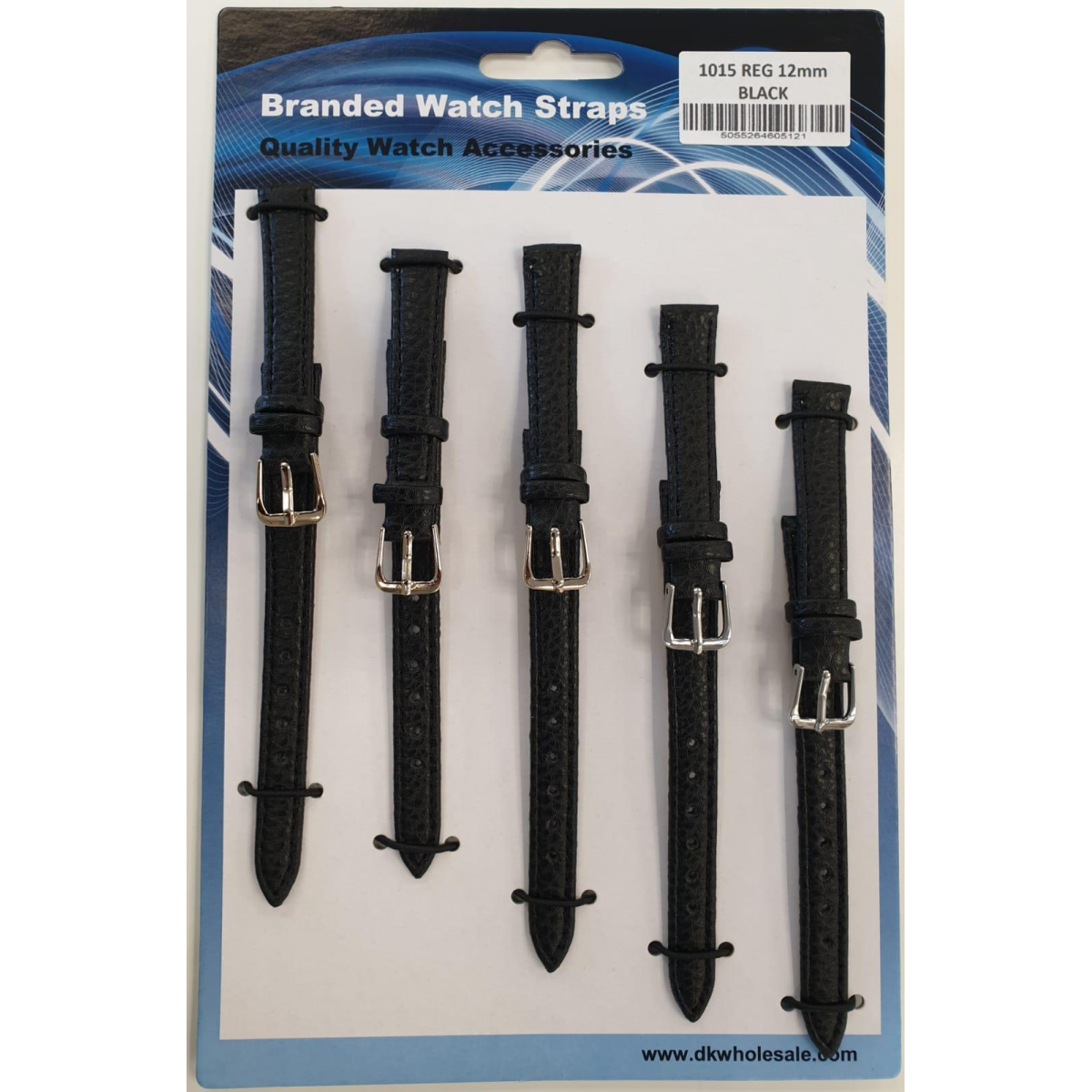Black Leather Watch Straps Pack of 5, 12mm, 1015BK