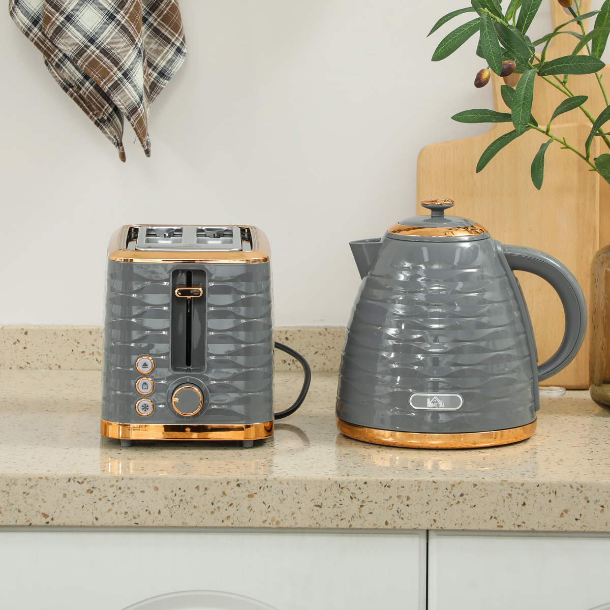 1.7L Grey Kettle and Two-Slice Toaster Set