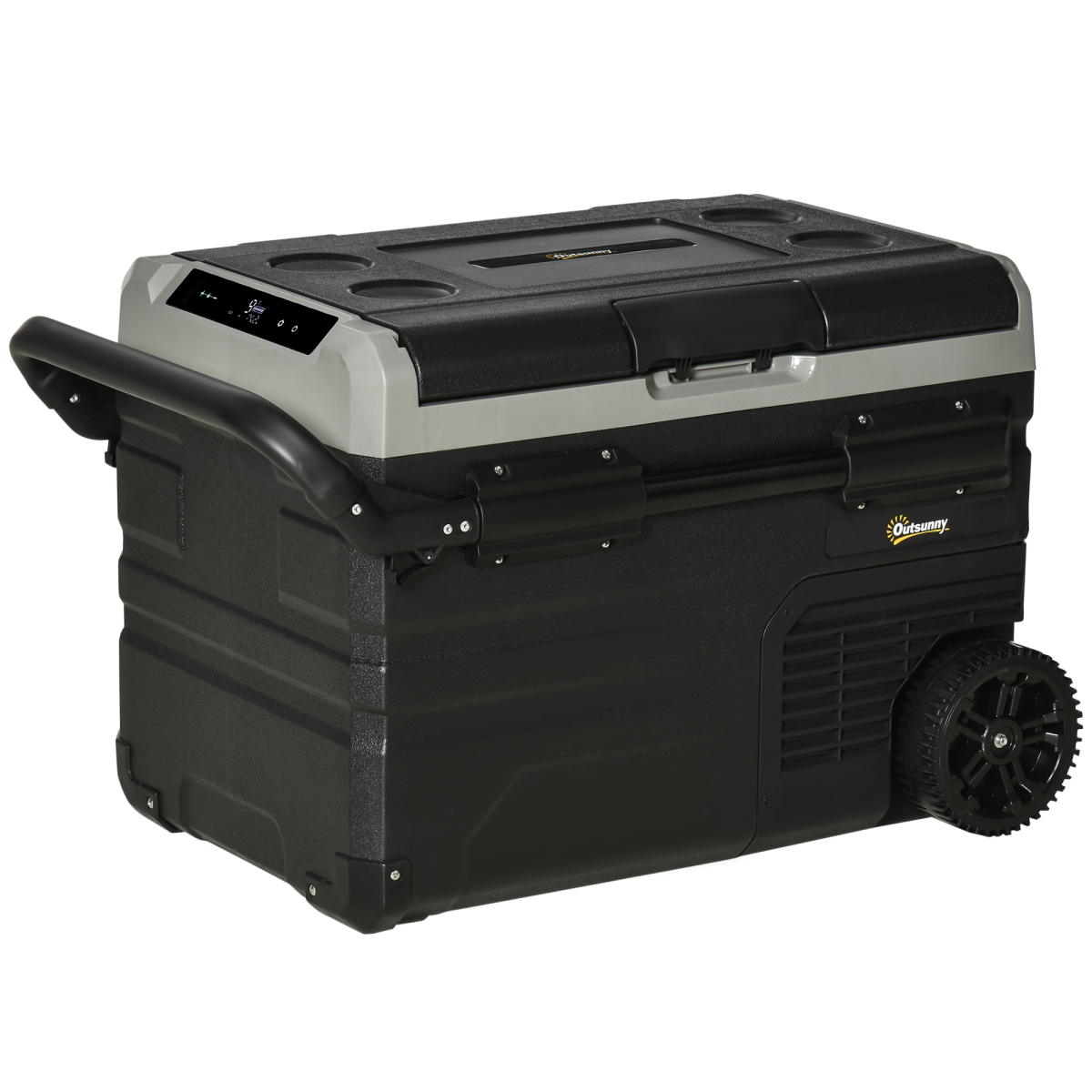 40L Portable Car Refrigerator Freezer with LED Light and Wheels, -20°C, 12/24V DC and 110/240V AC, Outsunny