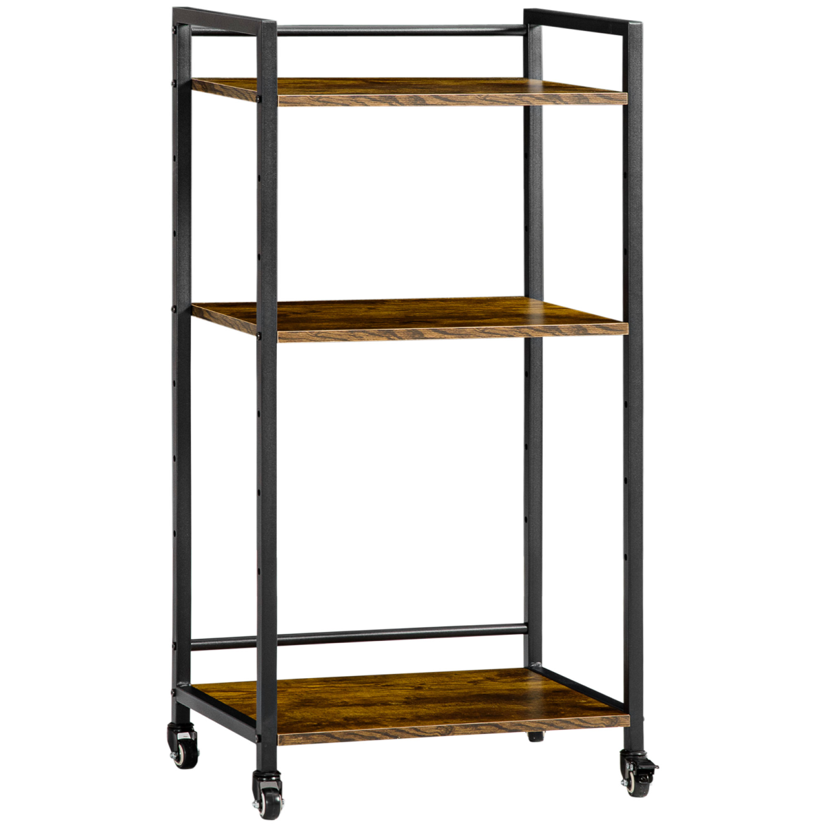HOMCOM 3-Tier Adjustable Printer Stand Utility Cart, Rolling Trolley with Shelves and Lockable Casters