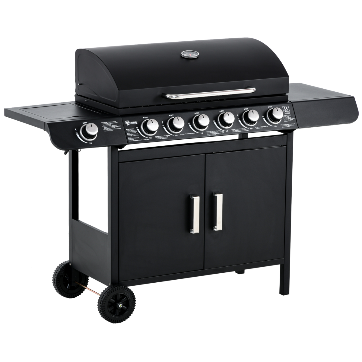 Outsunny 6+1 Burner Gas BBQ Grill with Side Burner, Wheels & Cabinet