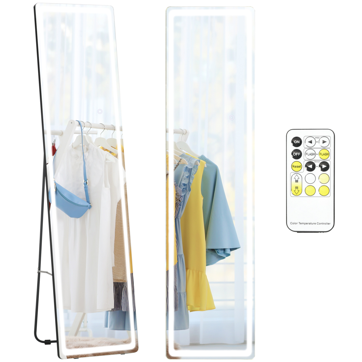 Dimmable LED Full Length Mirror, Freestanding or Wall-Mounted
