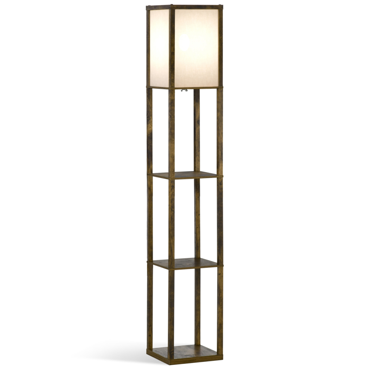 HOMCOM Floor Lamp with 3 Storage Shelves, Brown, E27 Bulb Base, Foot Switch
