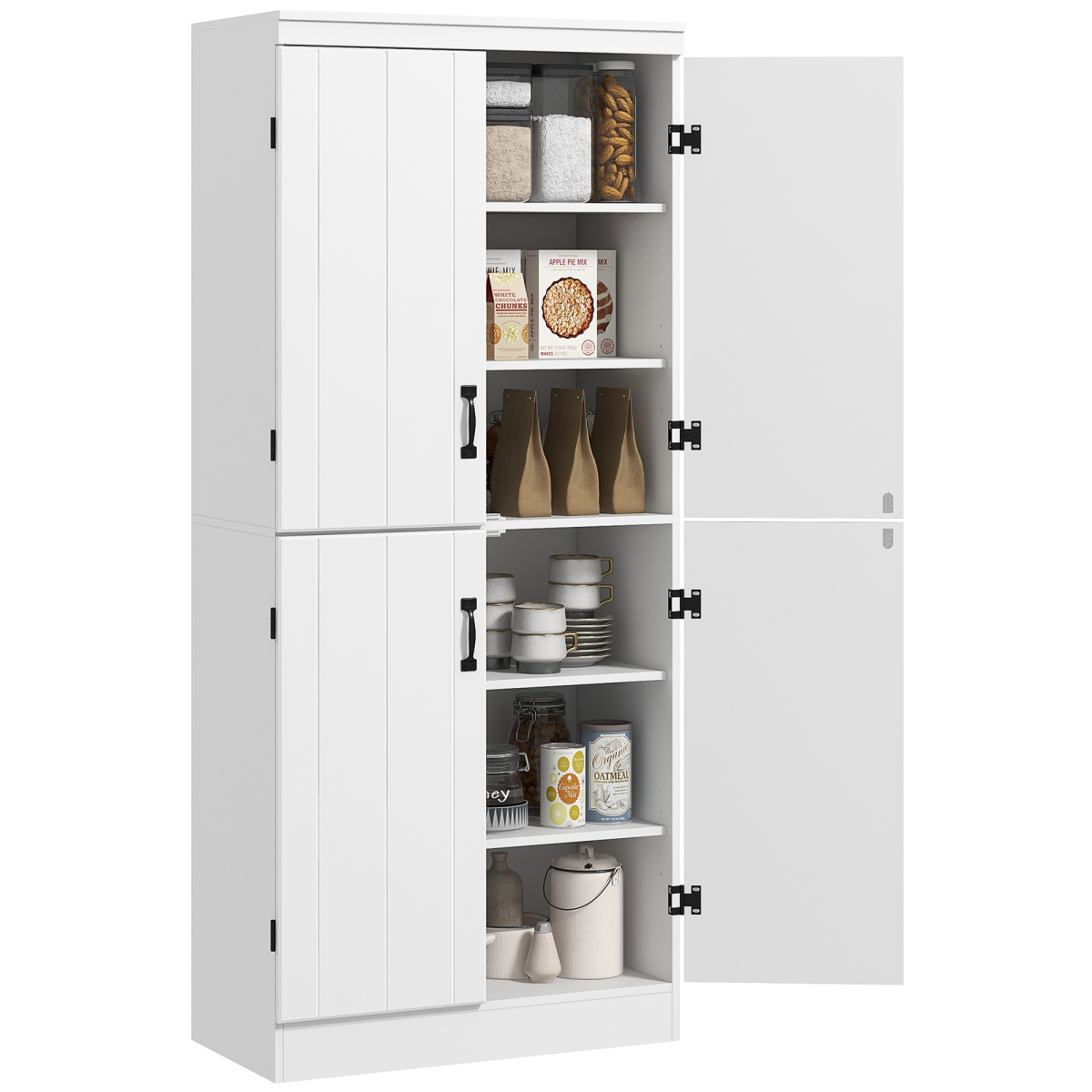 HOMCOM 4-Door Kitchen Cabinet with Shelves, White