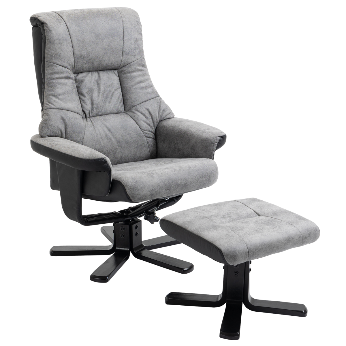 Manual Recliner Swivel Chair with Footstool, Grey Faux Leather