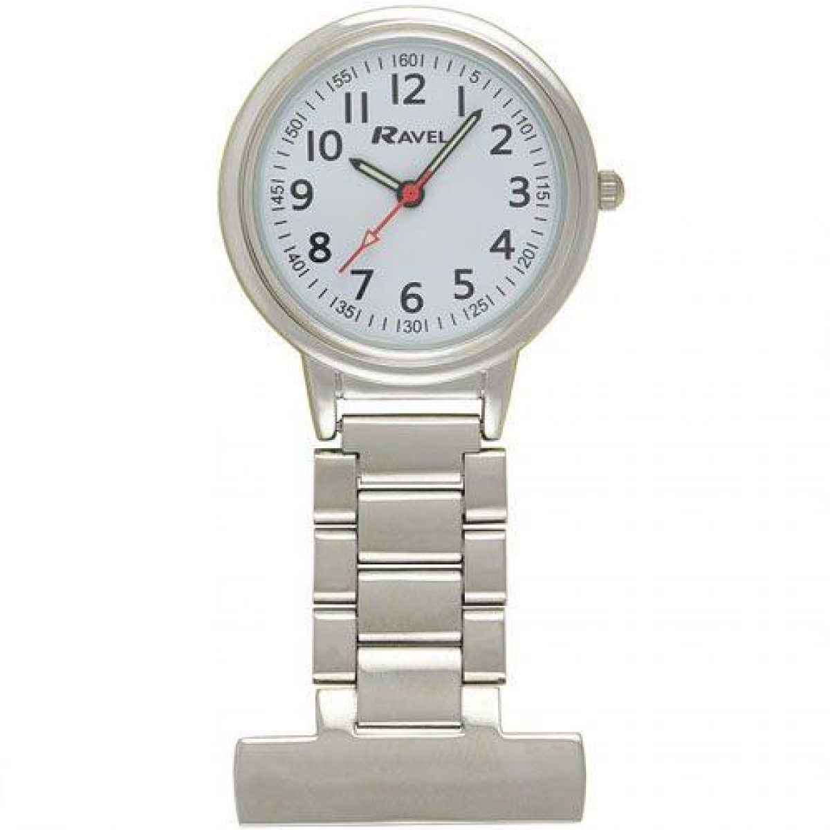 Ravel Easy-Read Nurse White Dial Silver Tone Fob Watch