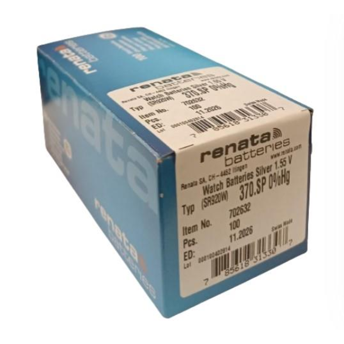 Renata SP 370 Coin Cell Watch Battery Pack of 100