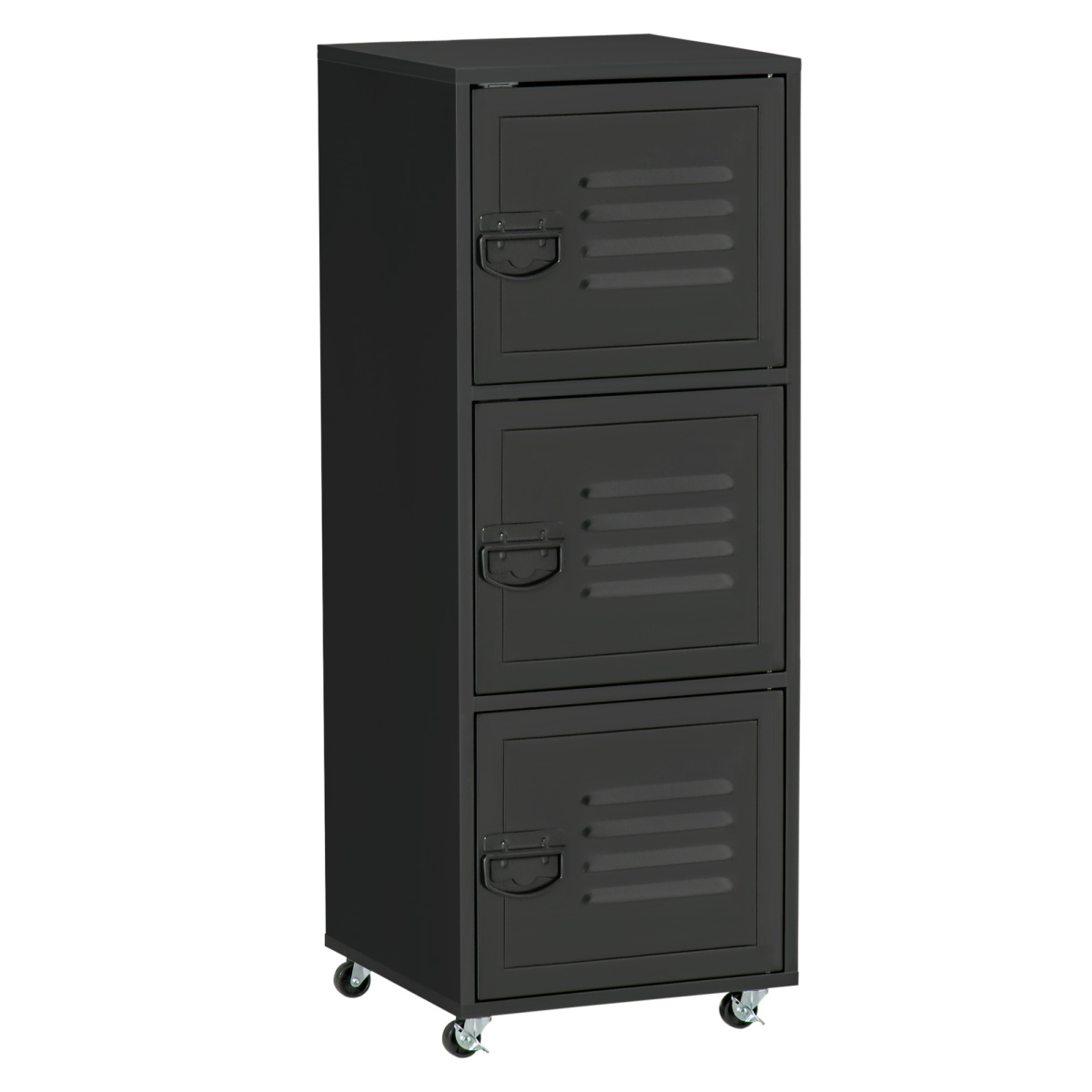 3-Tier Rolling Storage Cabinet with Wheels, Metal Doors, Black