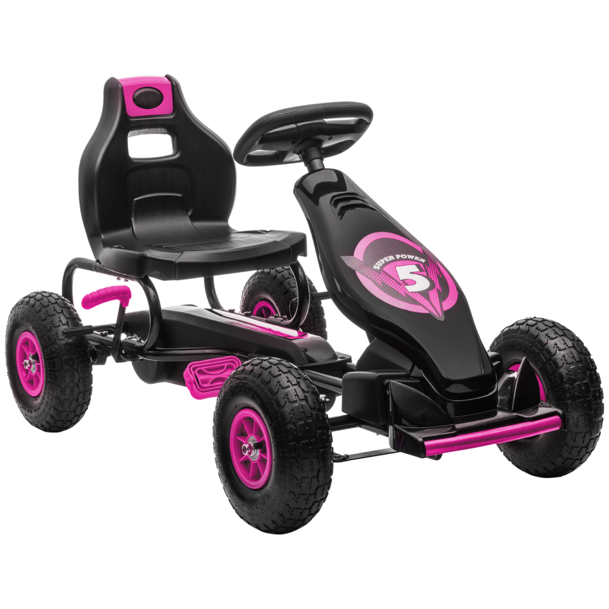 HOMCOM Children’s Pedal Go Kart with Adjustable Seat, Rubber Wheels and Brake, Pink