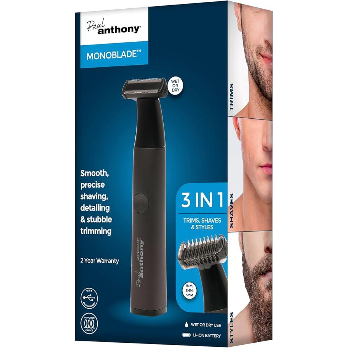 Paul Anthony Monoblade 3-in-1 Induction Shaver and Beard Trimmer