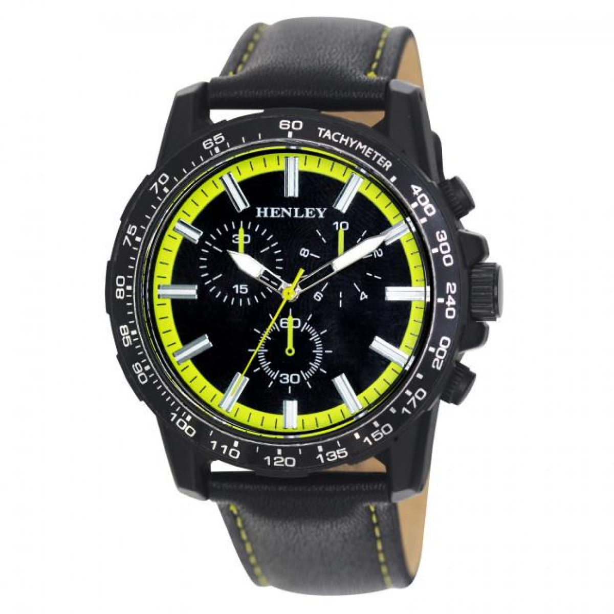 Henley Mens Satin Black Sports Watch with Coloured Stitching and Multi Eye Dial