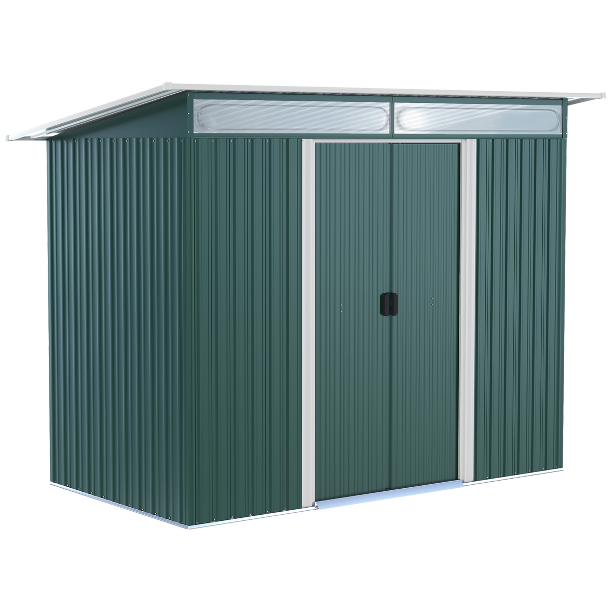 Outsunny Corrugated Steel Garden Storage Shed with Sliding Doors, Vents, Sloped Roof, Green 260 x 133 x 200 cm
