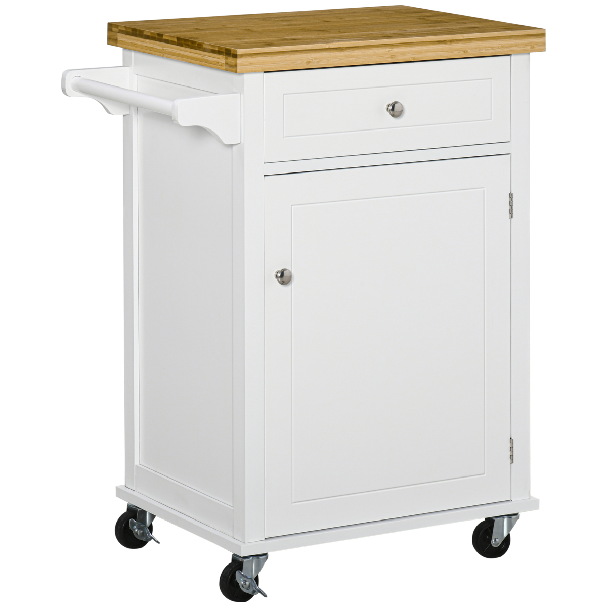 HOMCOM White Rolling Kitchen Island Cart with Drawer and Towel Rail