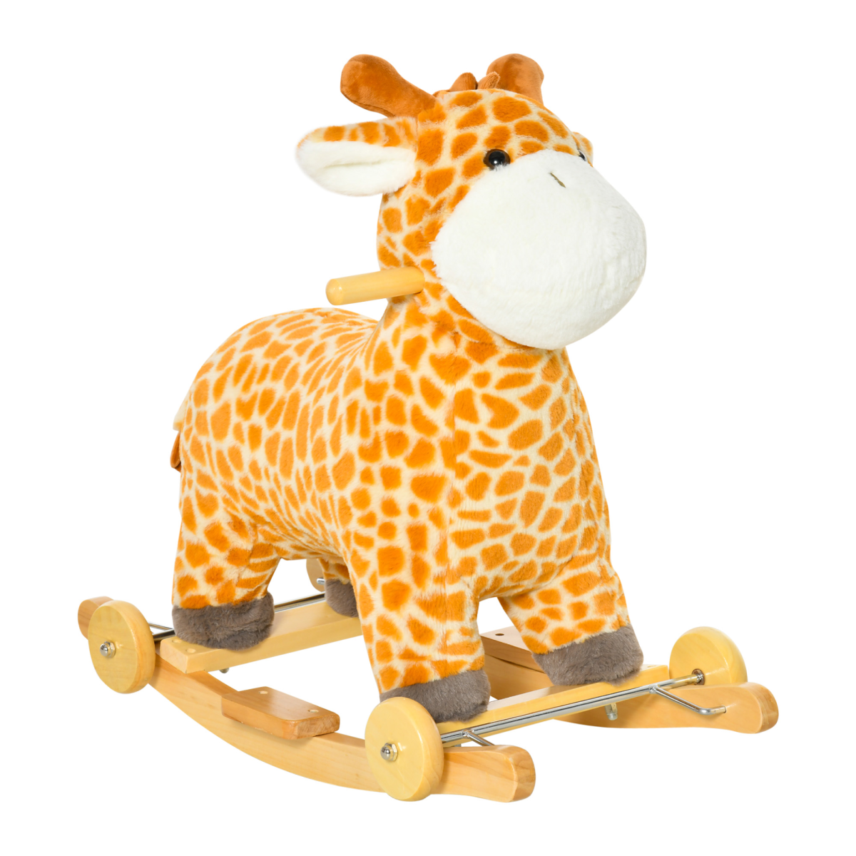 2-in-1 Kids Plush Giraffe Rocking Ride-On with Sound and Wheels Yellow