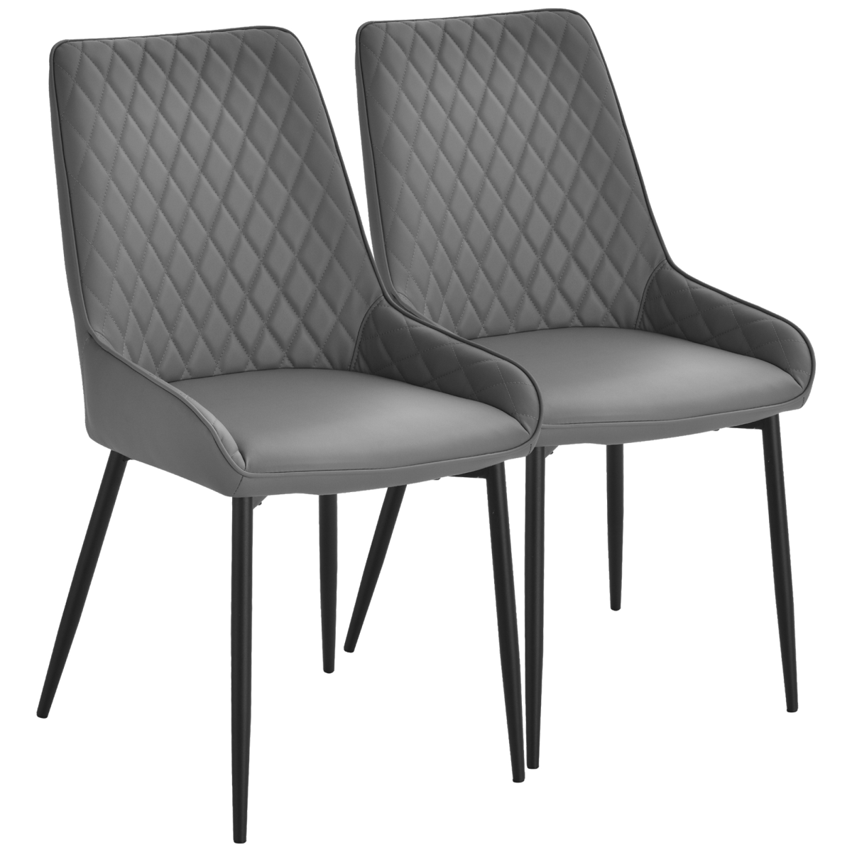 HOMCOM Set of 2 Grey Quilted PU Leather Dining Chairs with Metal Frame