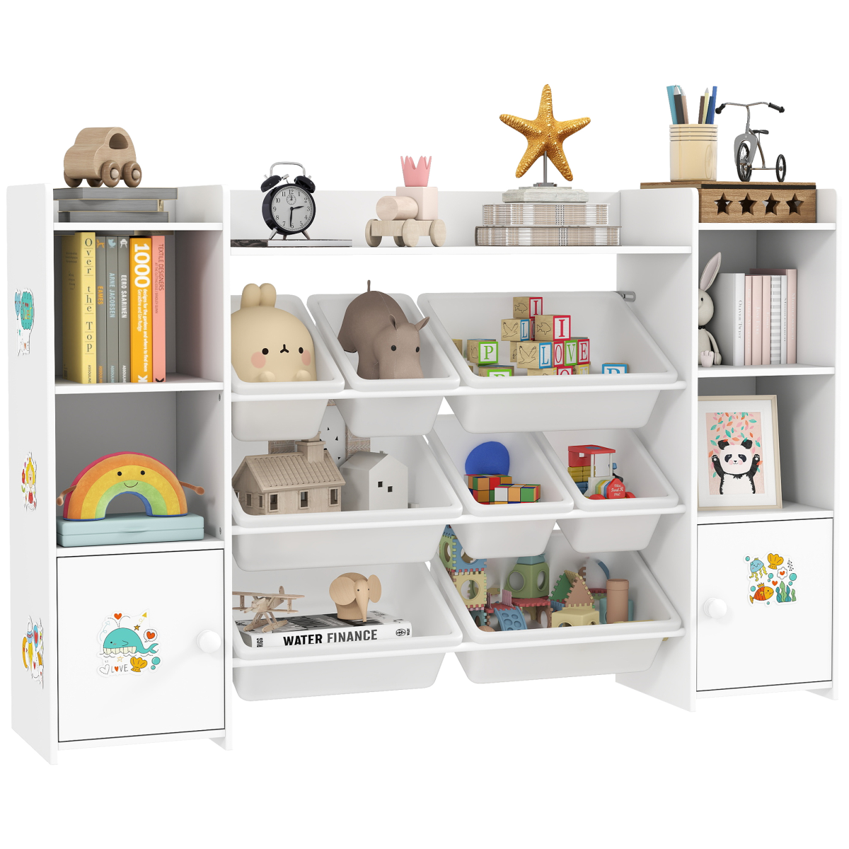 AIYAPLAY Kids Toy Storage Organiser with 8 Removable Bins, White