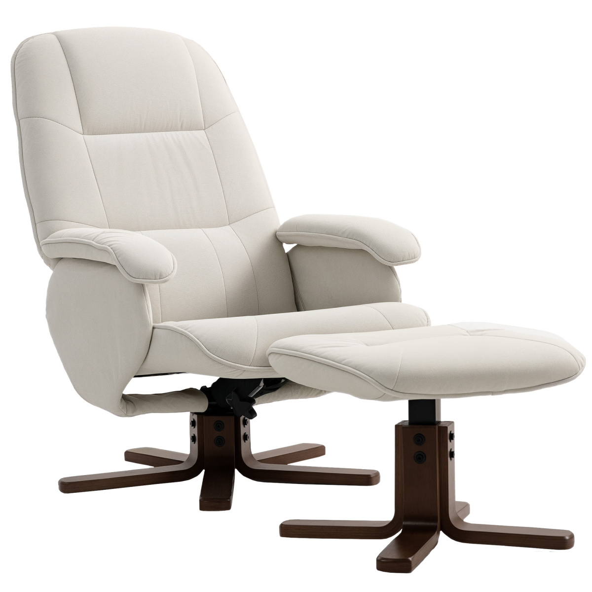 HOMCOM Beige Swivel Recliner Chair with Footstool and Wooden Base
