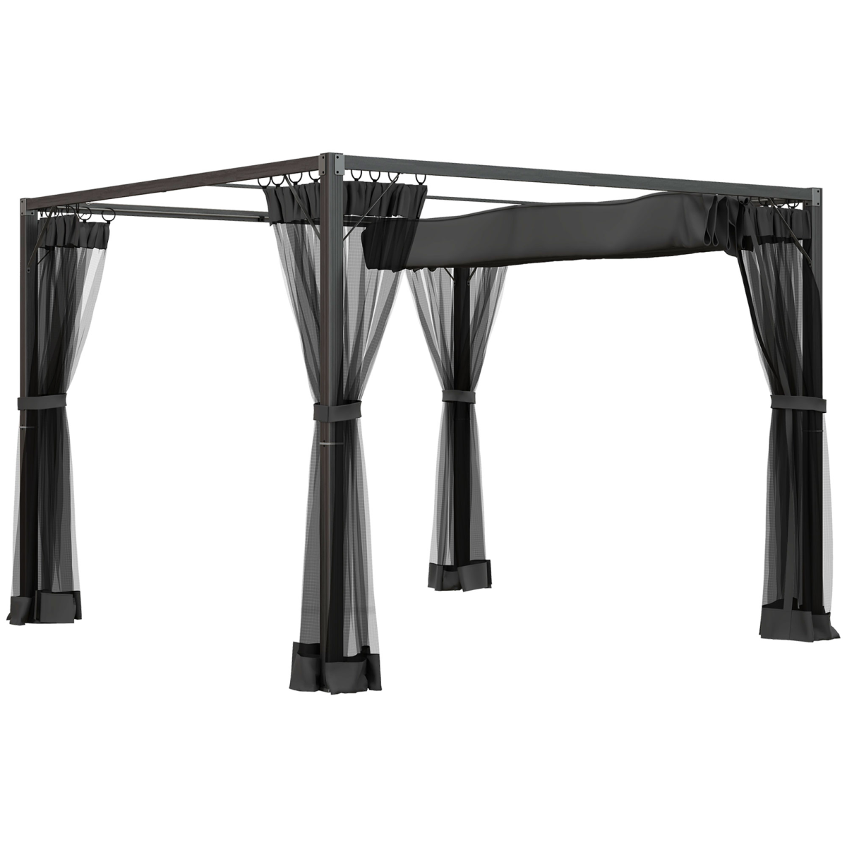 Outsunny 3 x 3 m Dark Grey Pergola with Retractable Roof and Netting