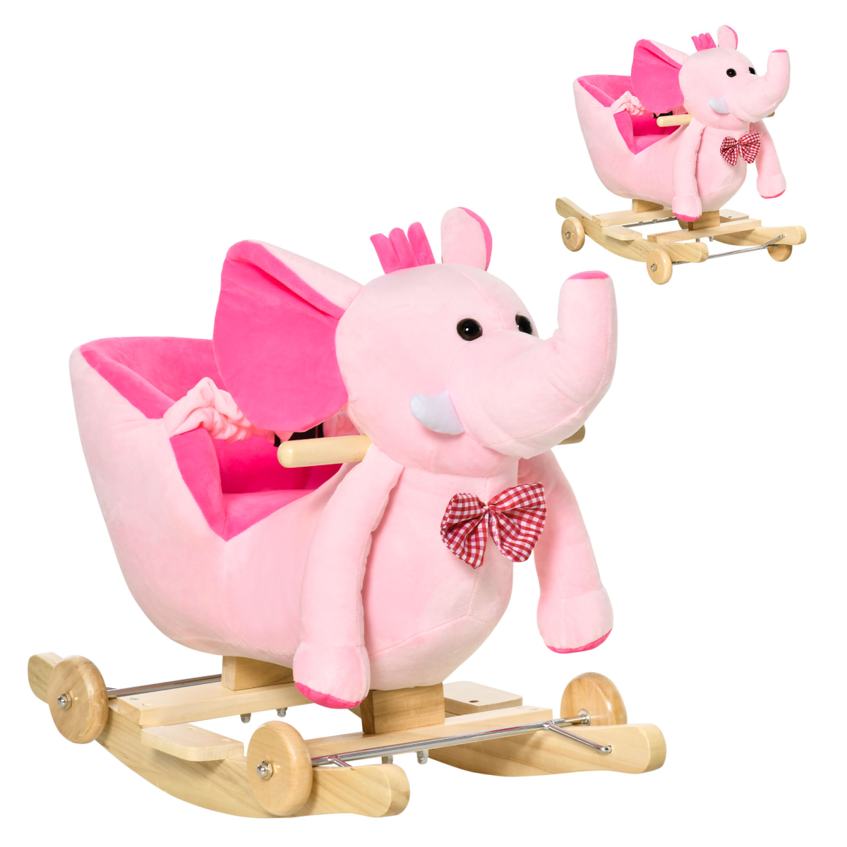 HOMCOM 2-in-1 Elephant Baby Rocking Horse Ride On with Music, Pink
