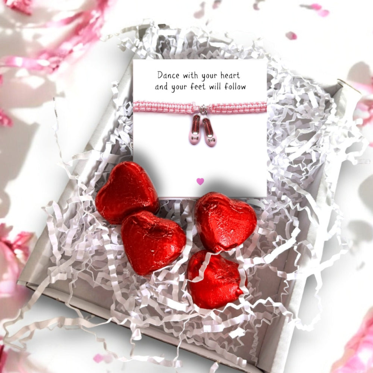 Ballet Shoes Friendship Bracelet Mini Gift Hamper with Milk Chocolate Hearts