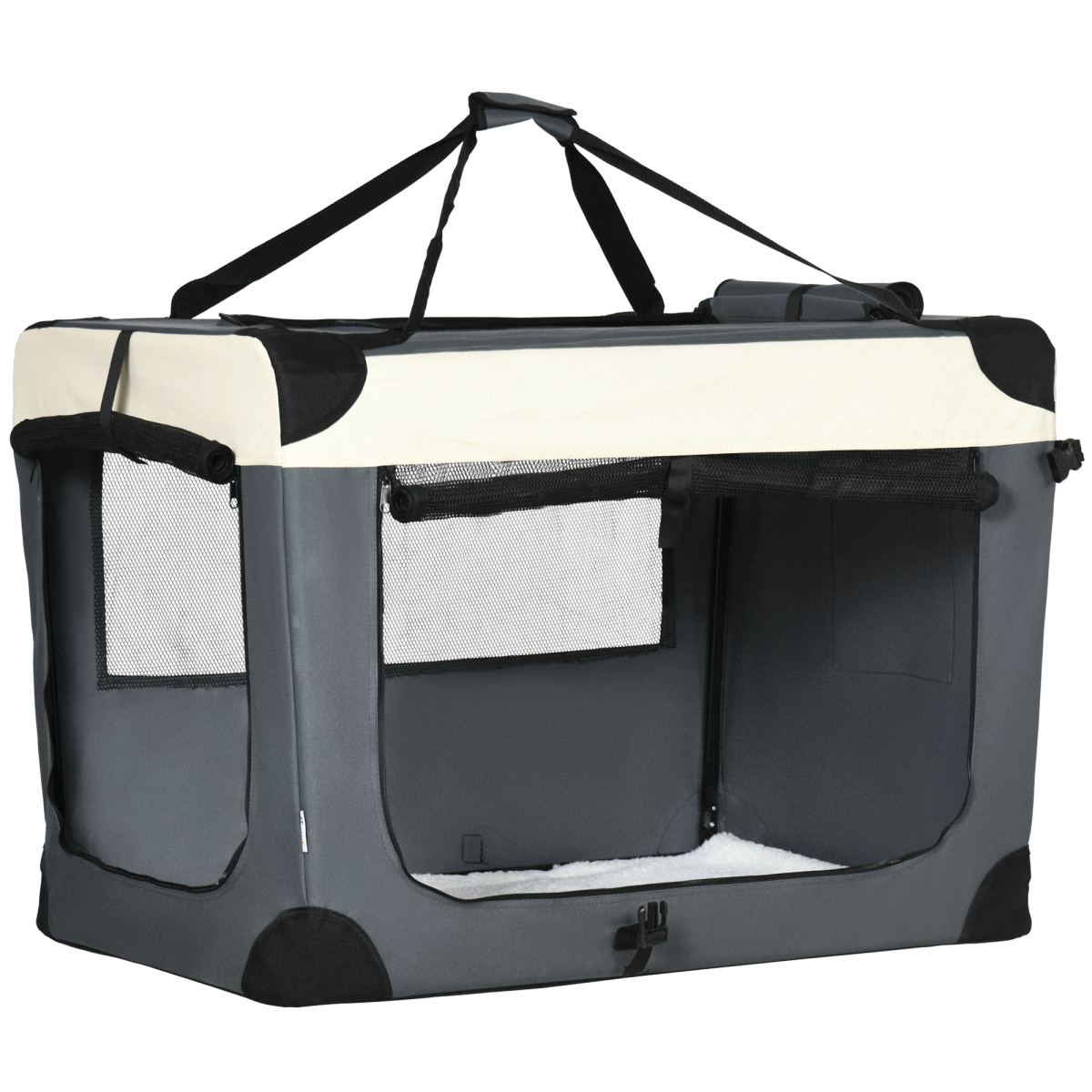 Foldable Pet Carrier with Cushion for Large Dogs and Cats, 91cm, Grey