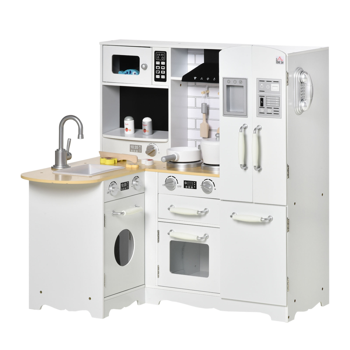 HOMCOM White Kids Kitchen Playset with Full Accessories