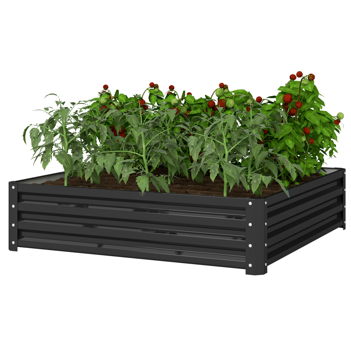 Outsunny Raised Garden Bed Frame, Galvanised Steel Outdoor Planter Kit, Grey, 120 x 120 x 30 cm