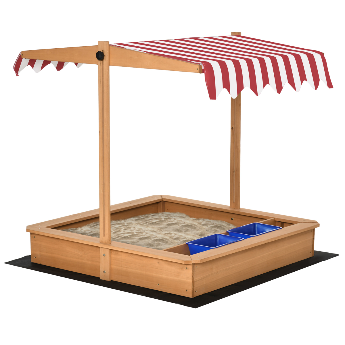 Kids Wooden Sandbox Sand Pit with Adjustable Canopy, Wooden Structure, Non-Woven Liner, Outsunny